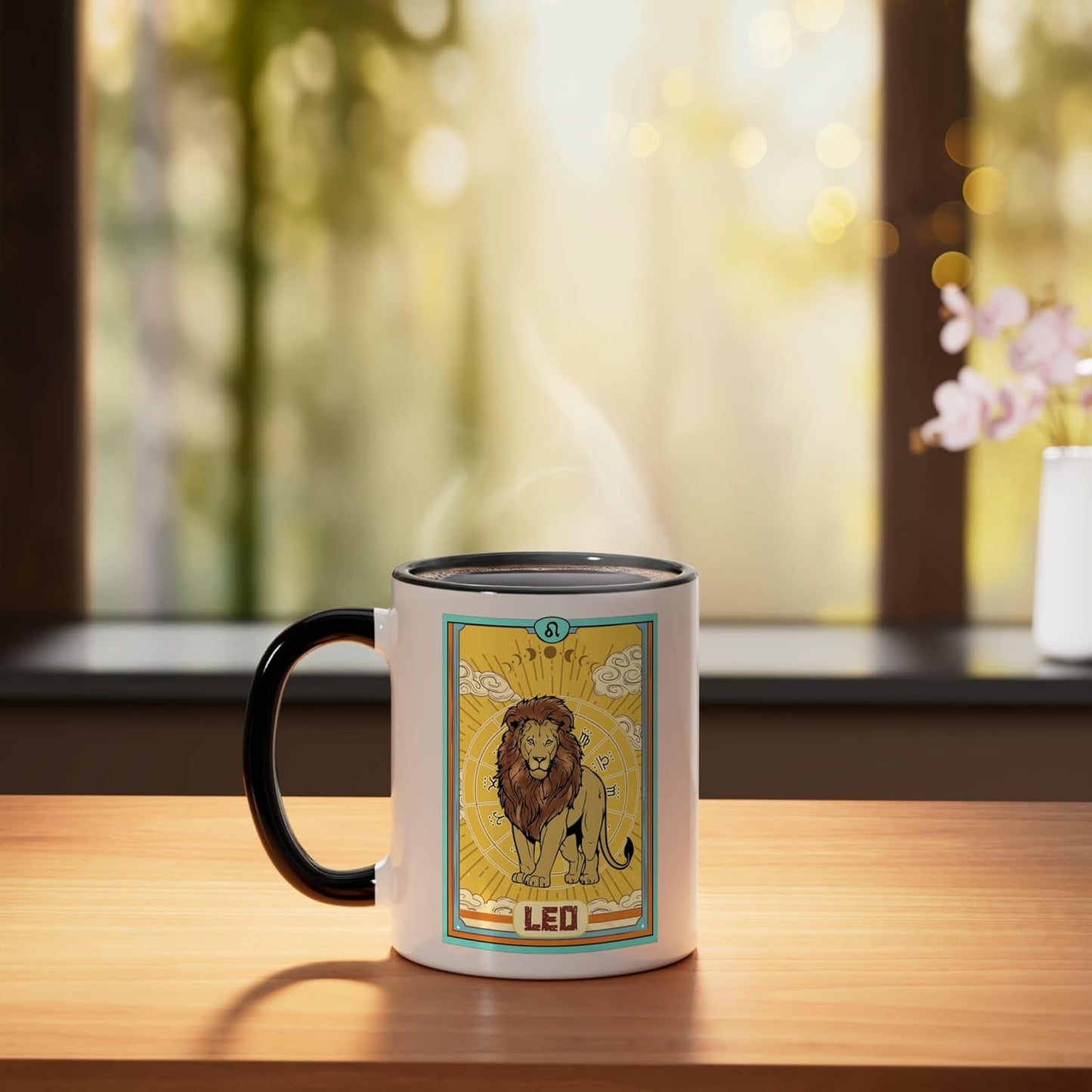 Taza Cerámica Leo Horóscopo Tarot Negro/Blanco
