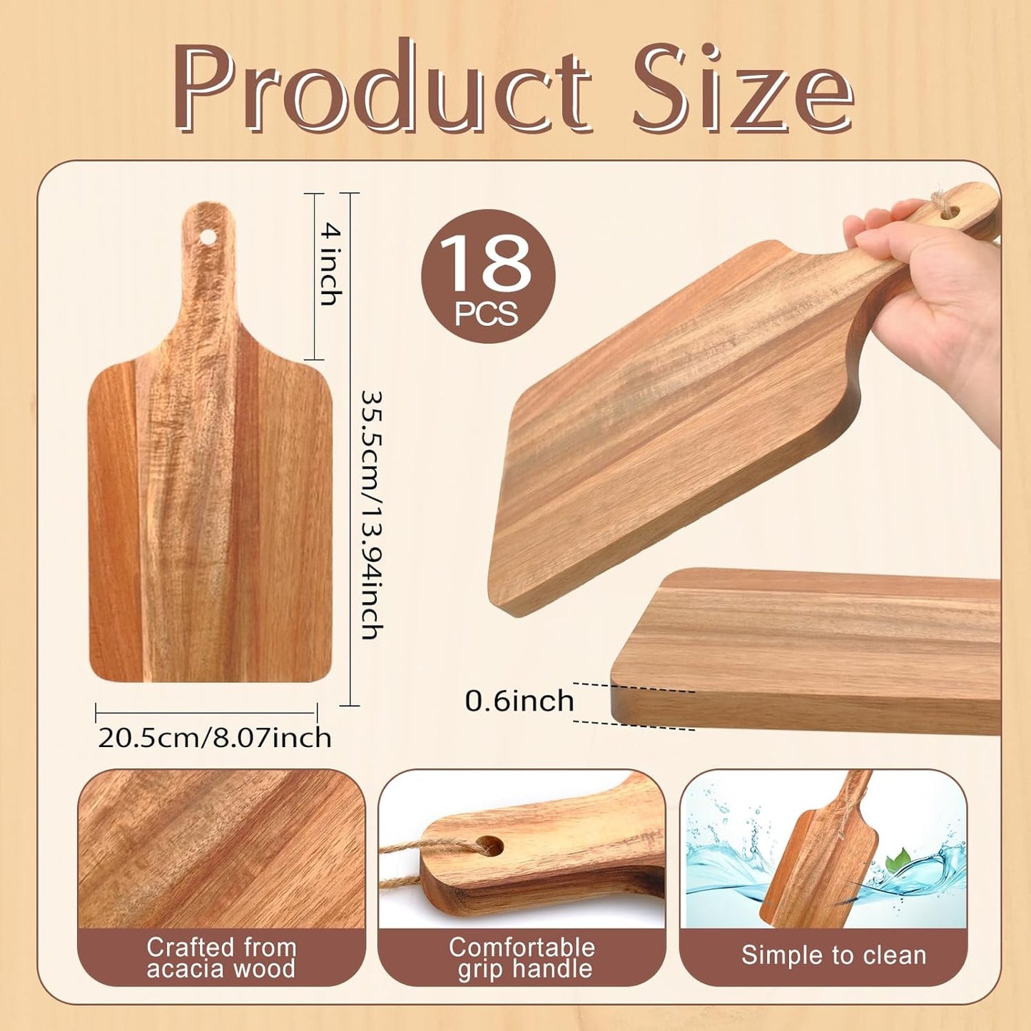 Tabla cortar acacia 14x8pulg con asa para cocina