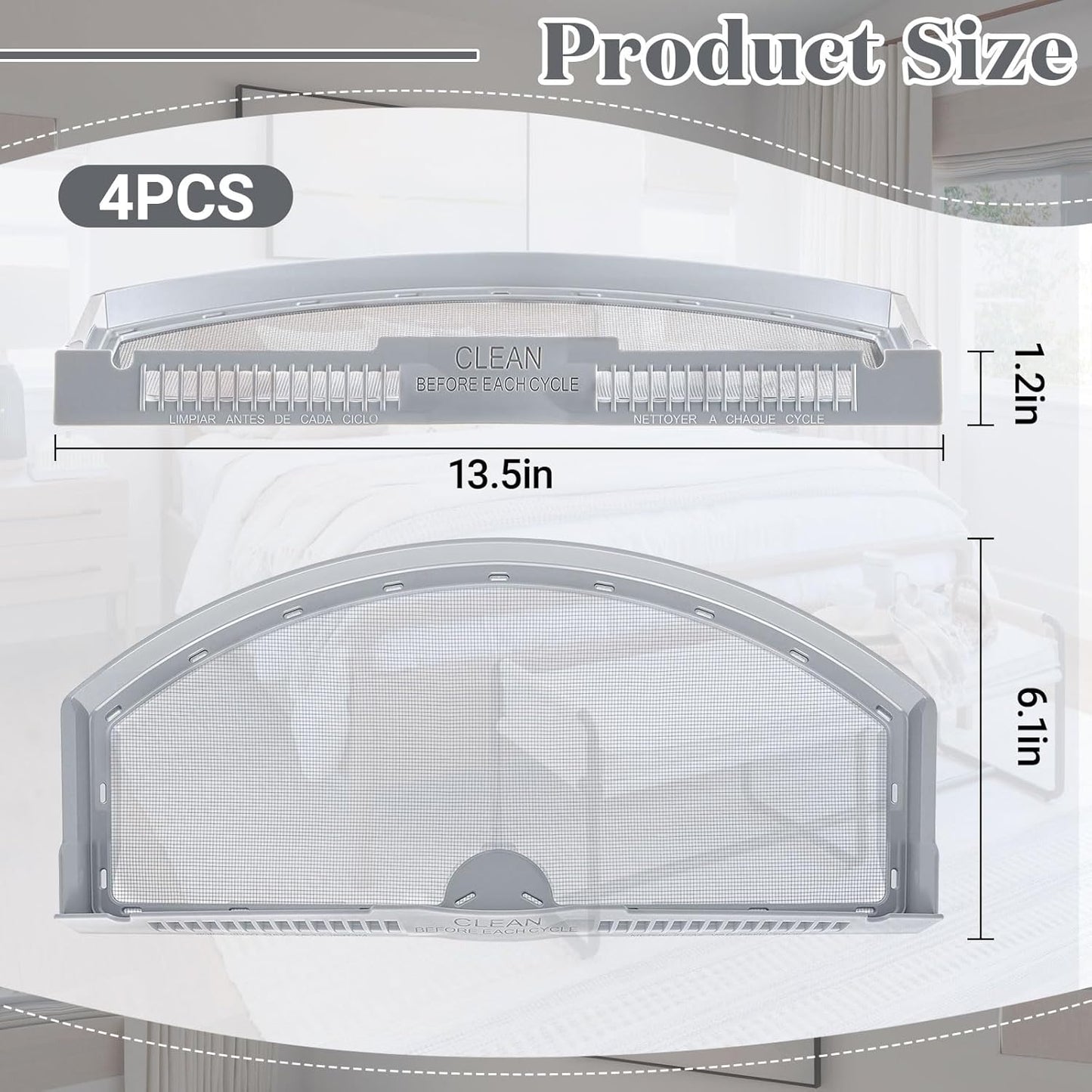 Set 4 Repuestos Trampa Pelusa Secadora Filtro Acero Inox Cepillos