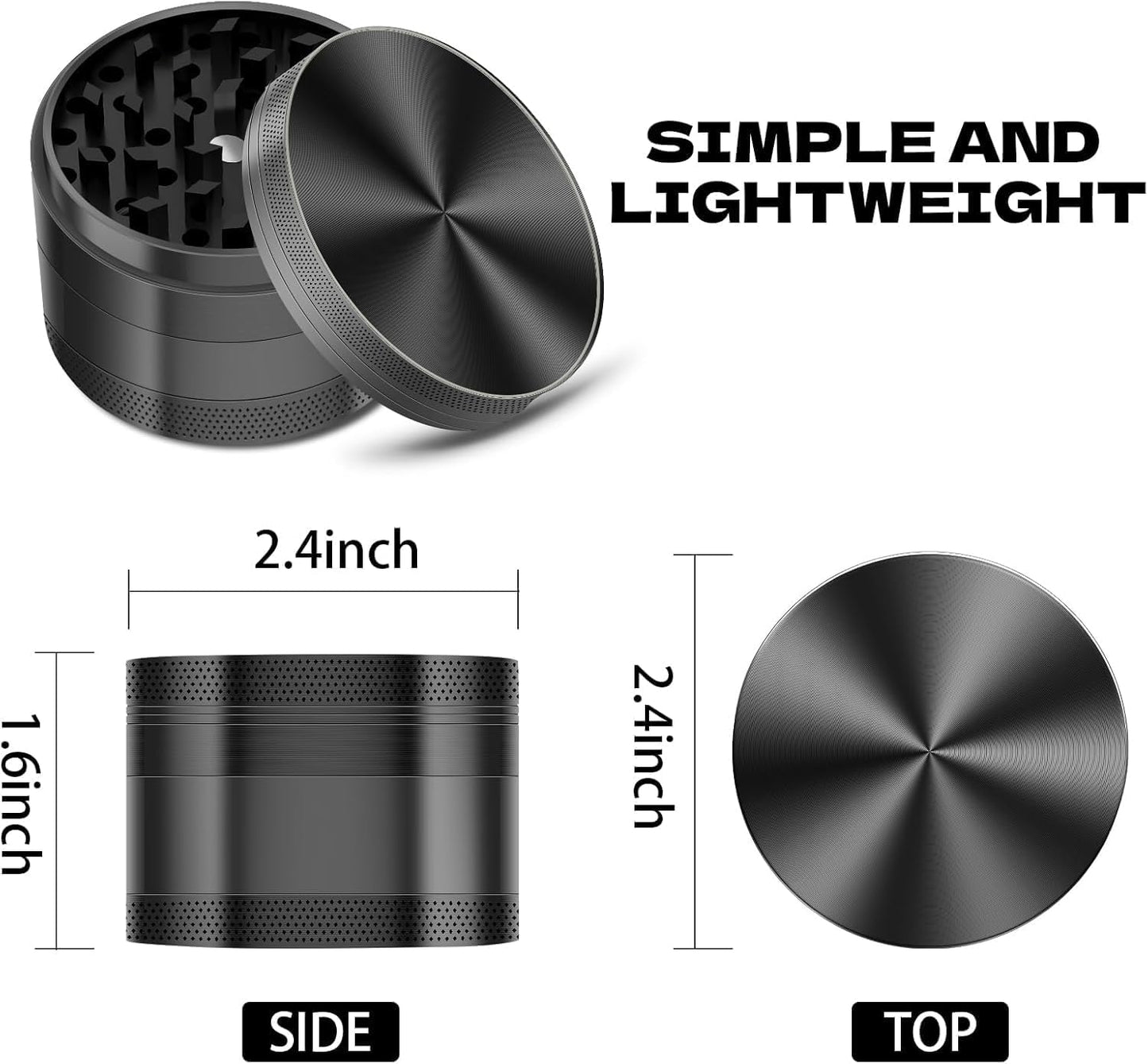 Molinillo aluminio 2.5pulg 4 Pzas diseño fácil de limpiar