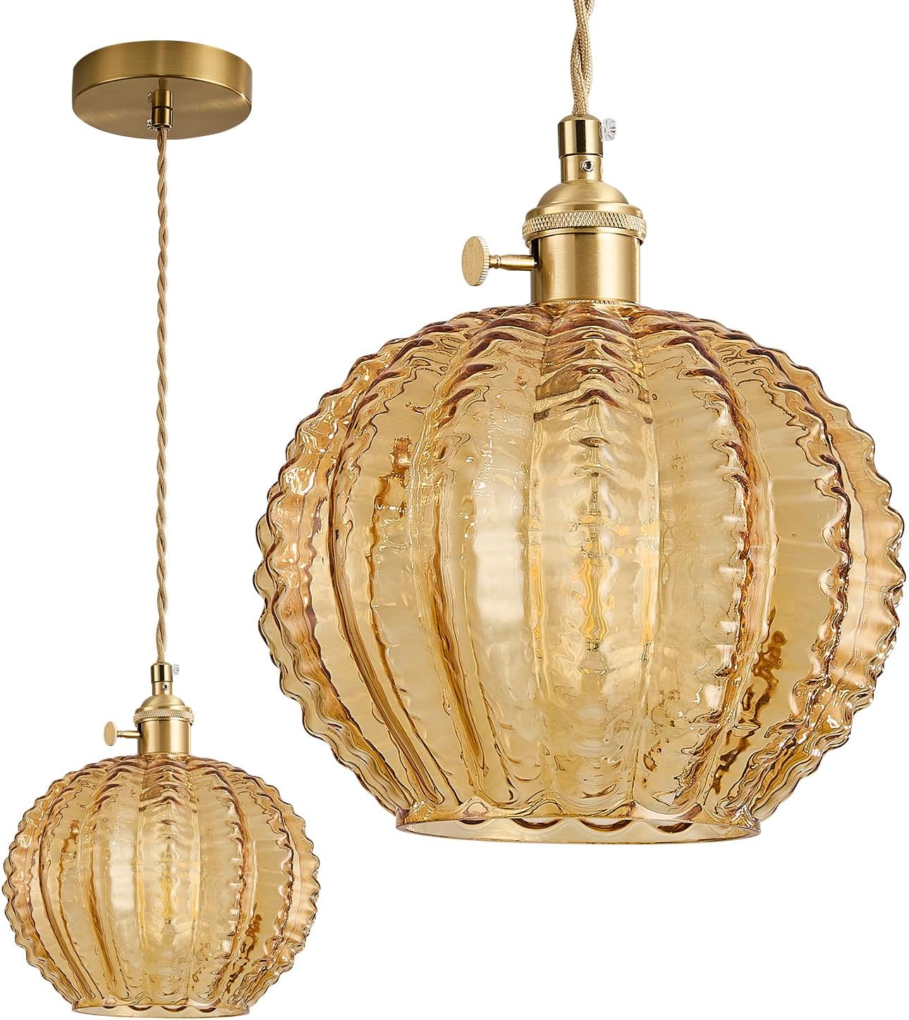 Lámpara colgante cristal ámbar dorado vintage para cocina comedor