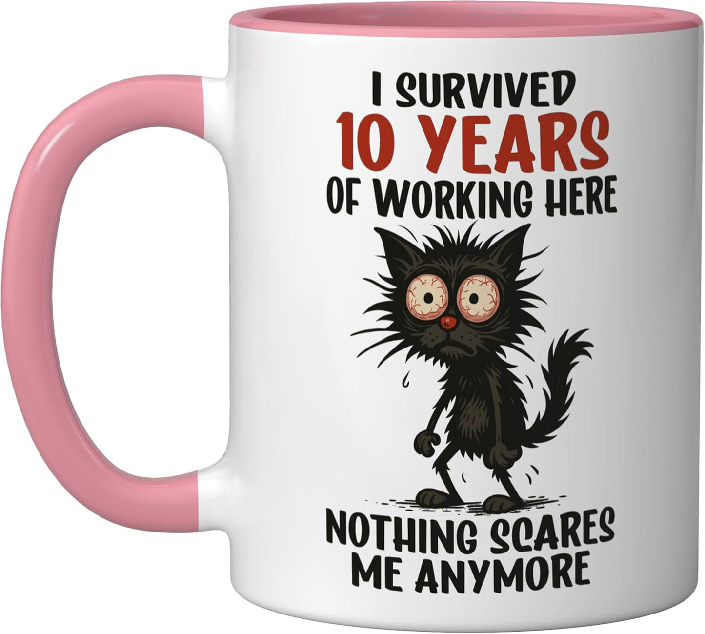 Taza cerámica para aniversario laboral 10 años rosa/blanco