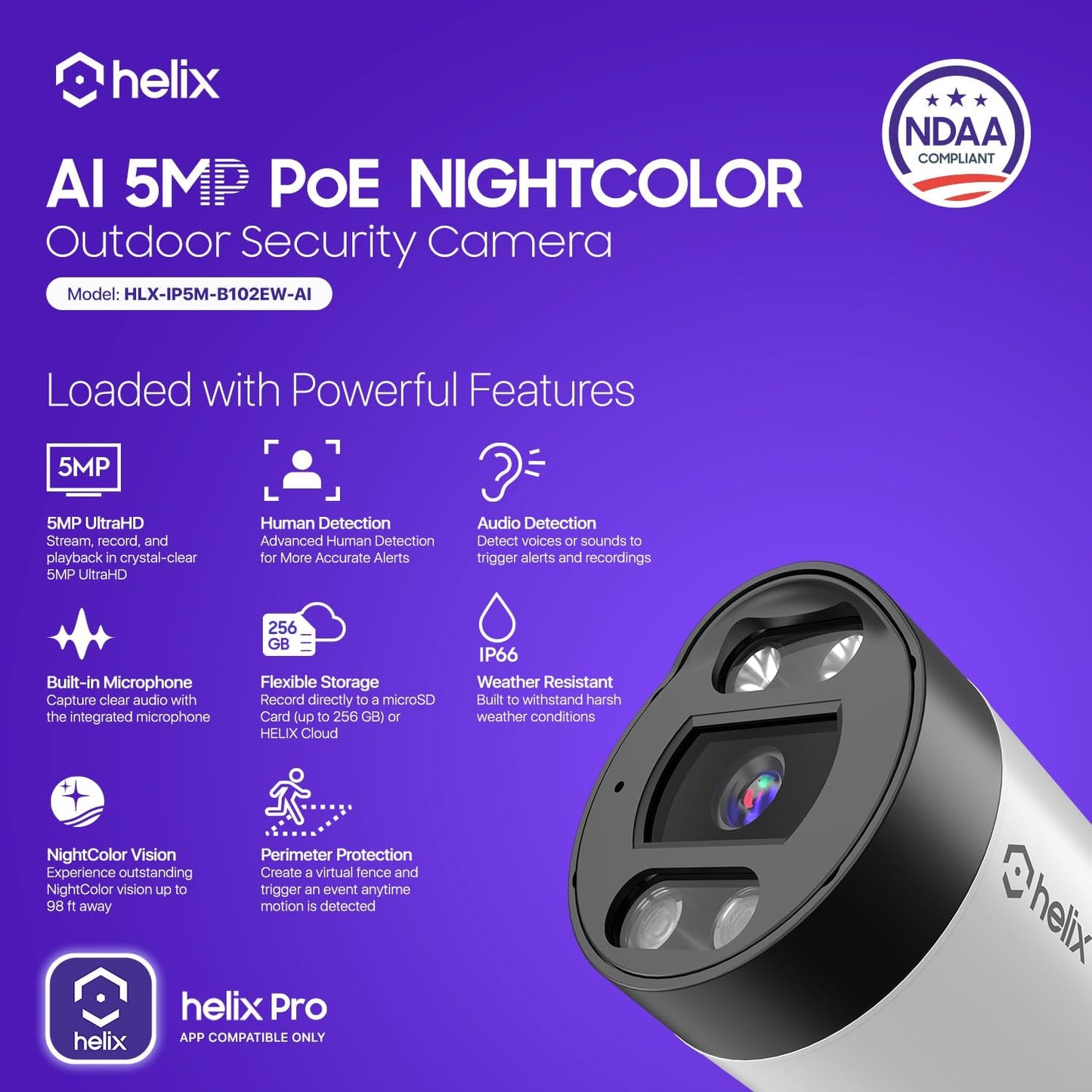 Cámara PoE IP exterior detección humana 98pulg