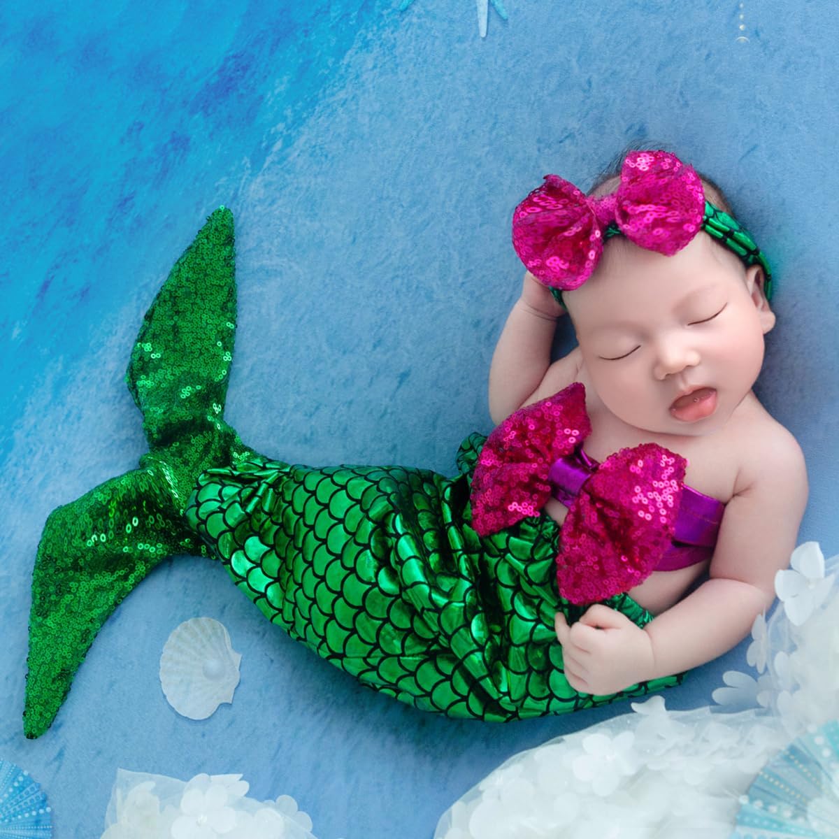 Accesorios foto sirena bebé traje verde-morado