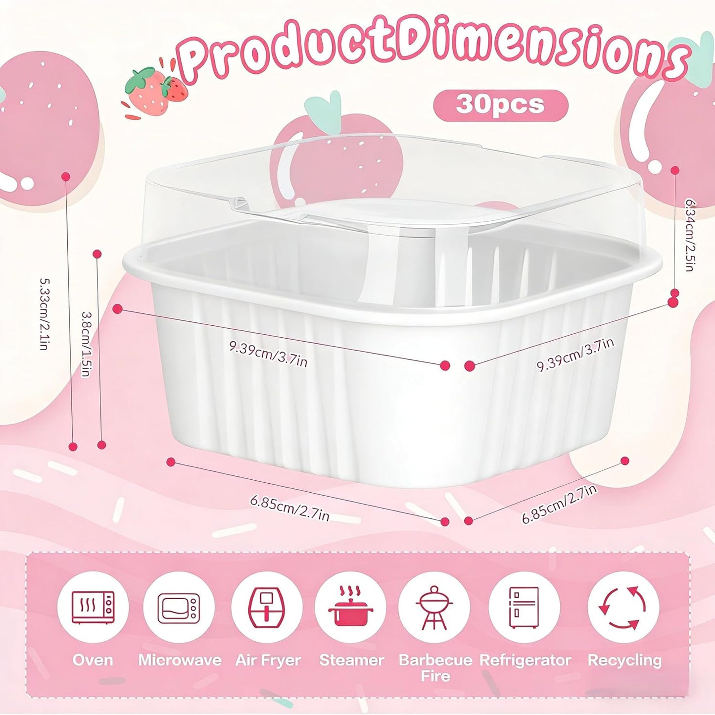 30 Moldes Hornear 5oz Blanca Con Tapas Papel Aluminio