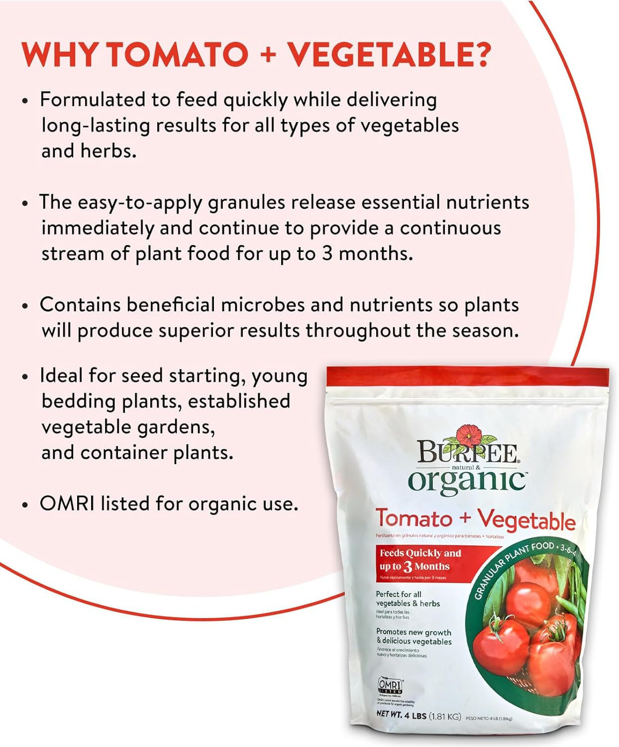 Alimento orgánico granular para tomate y vegetales 4lb