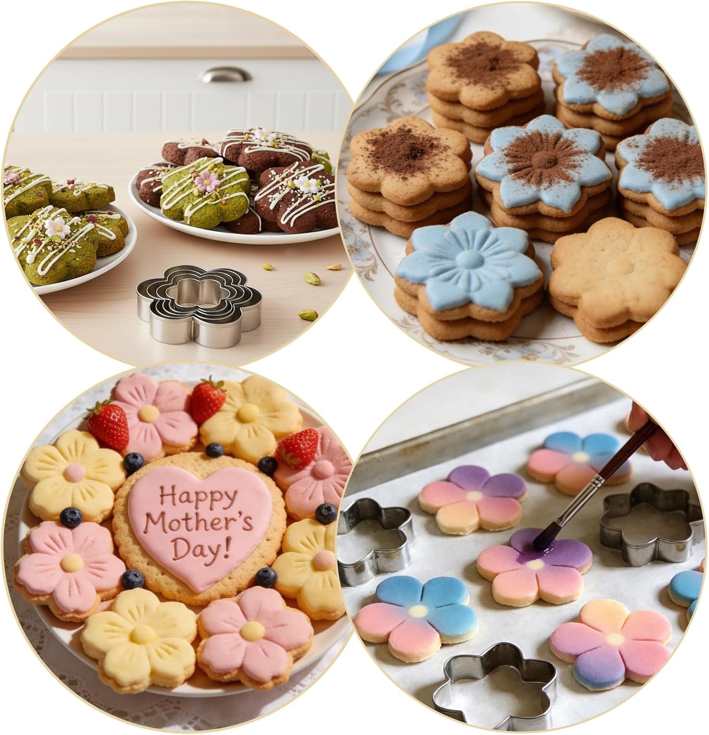 Juego de 5 cortadores de galletas de flores de acero inoxidable