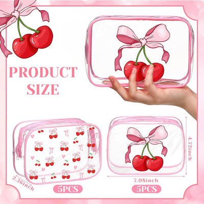 10 Bolsas Maquillaje Lazo Rosa Pastel PVC Impermeable Viaje