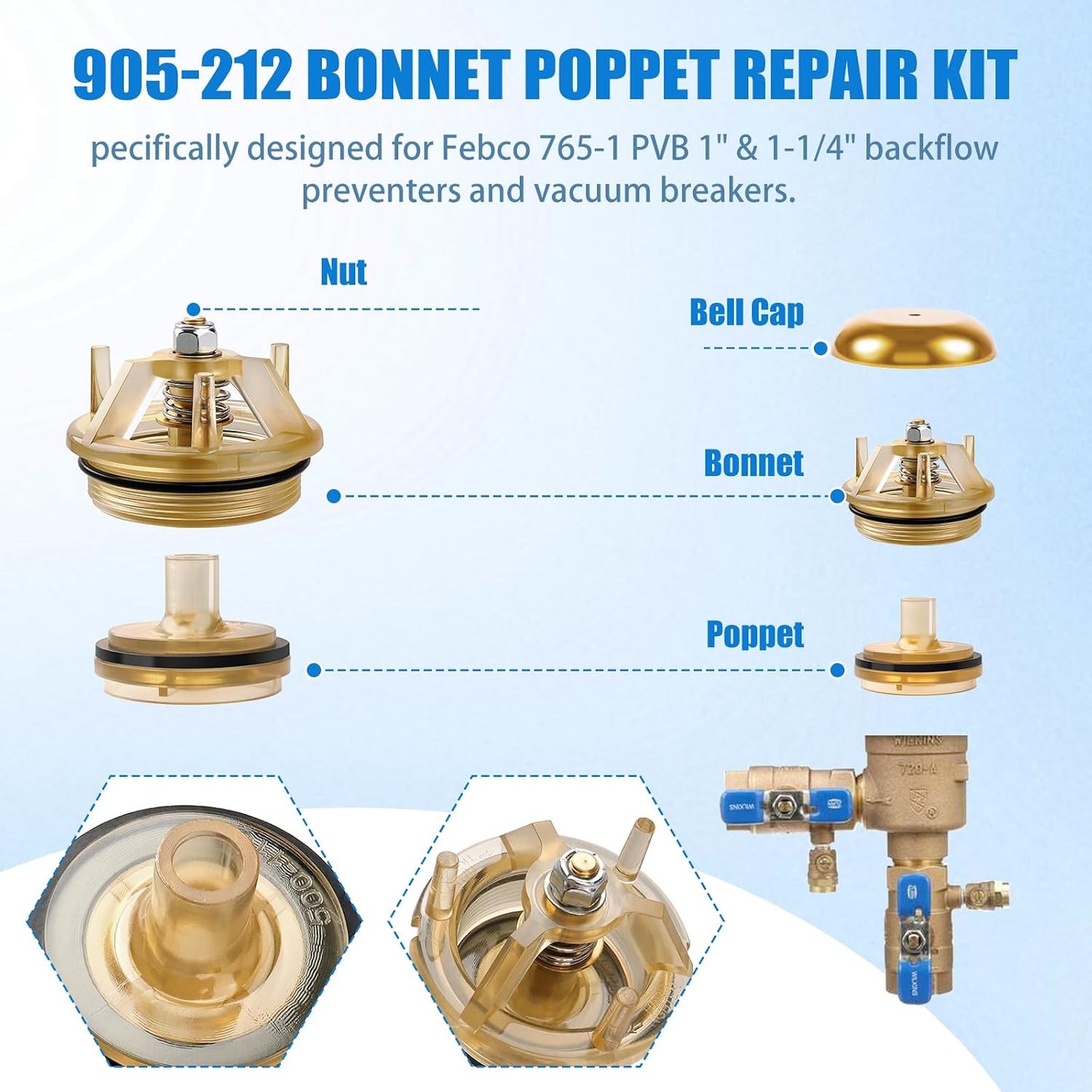 Kit reparación capó poppet Febco 765-1 1 y 1-1/4