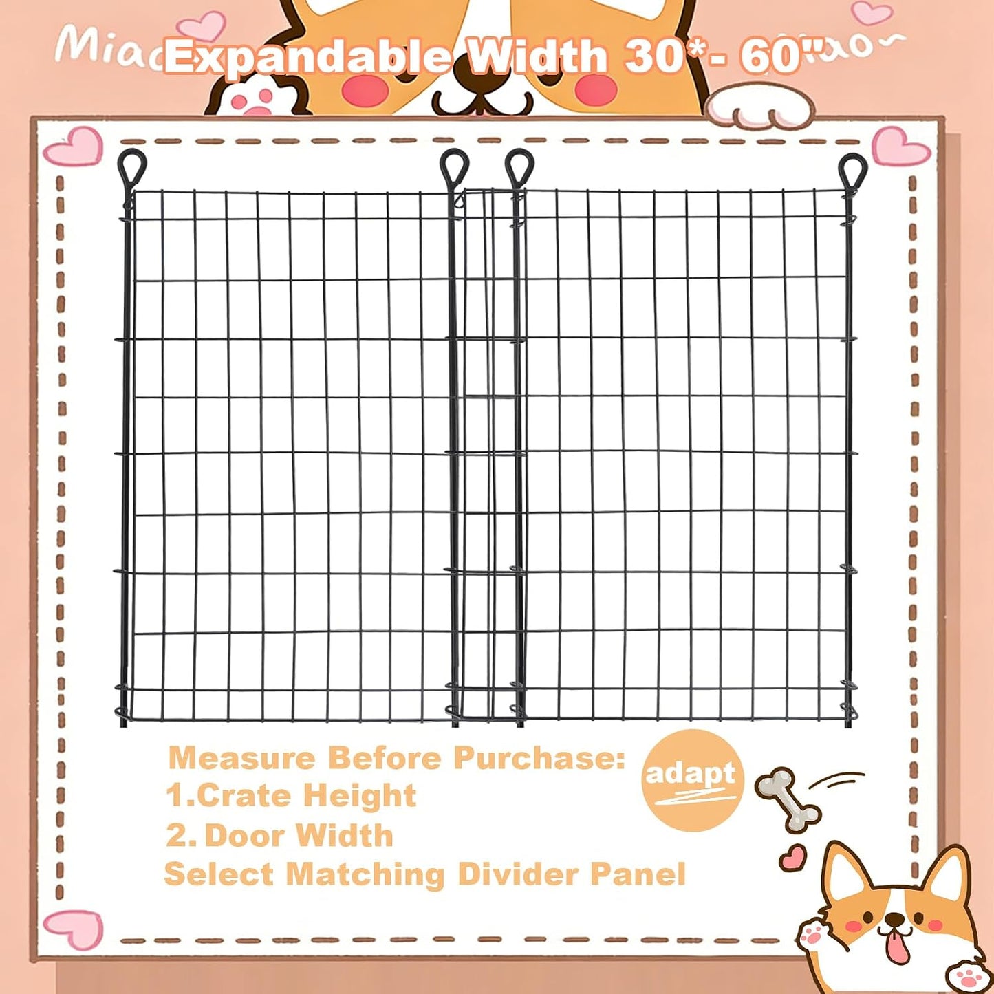 Panel divisor metal ajustable para perreras 27.9pulg