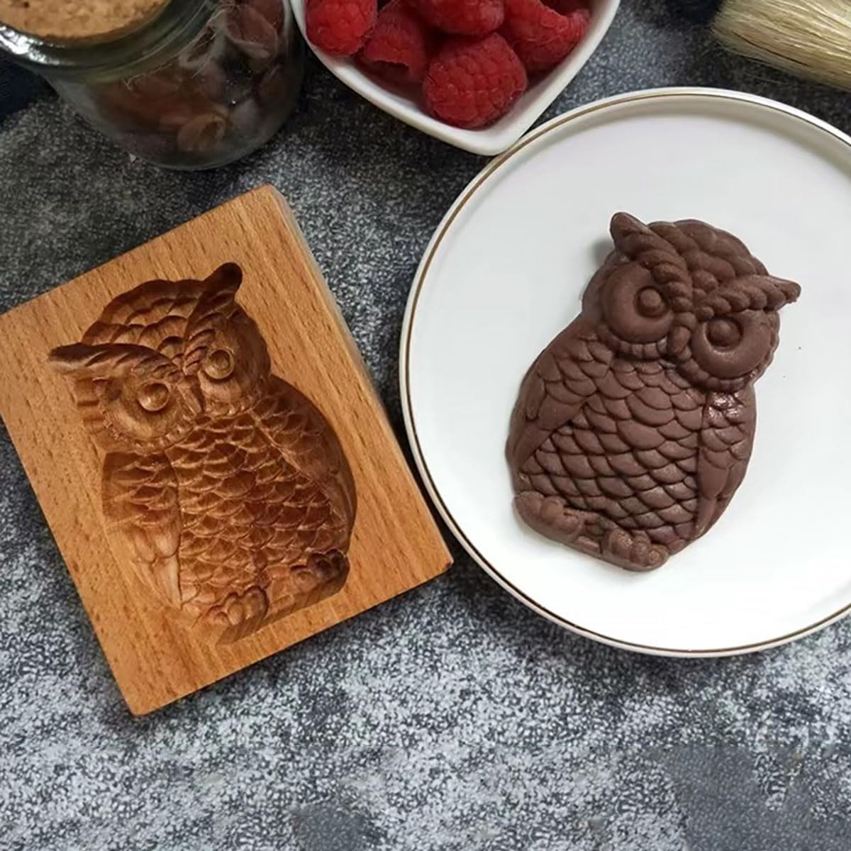 Moldes madera tallado búho para hornear galletas pan jengibre