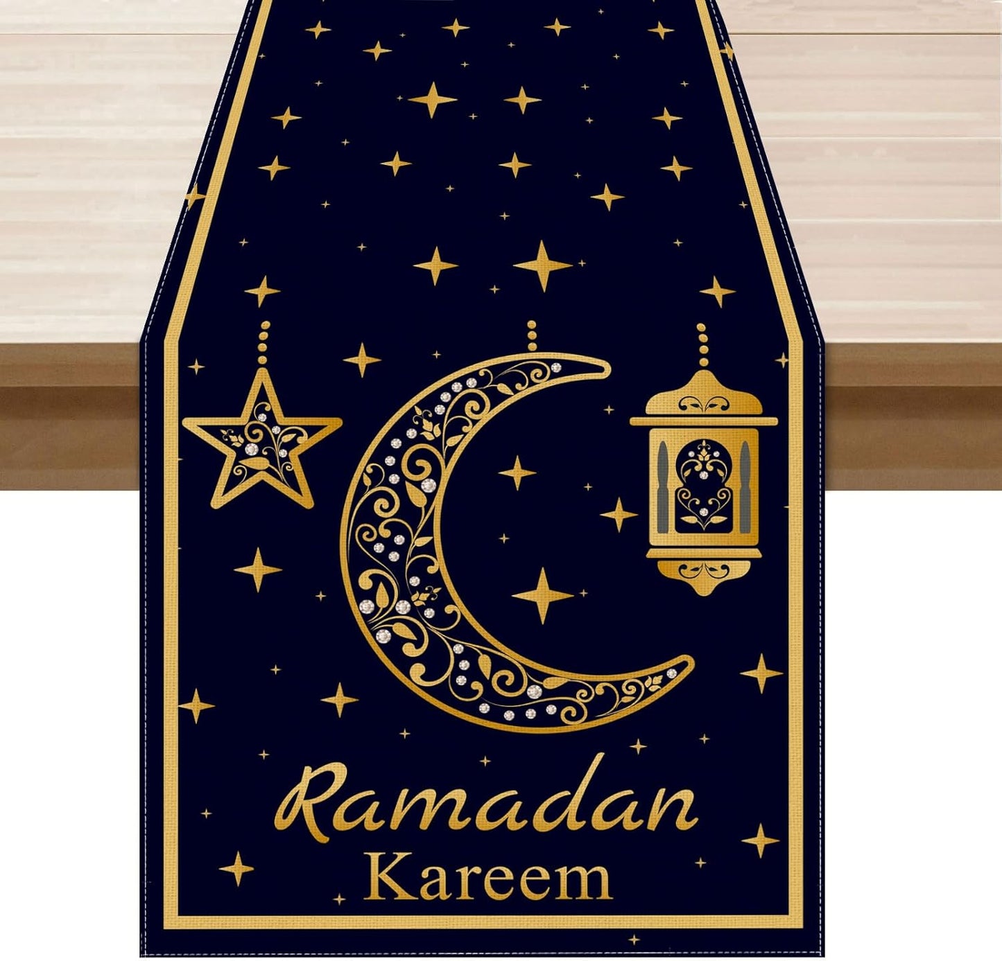 Farol negro de luna dorada con estrellas Ramadán Kareem para decoración