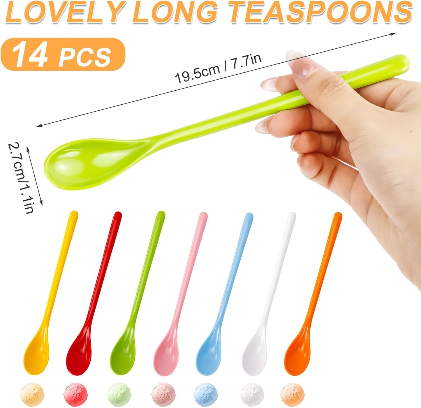 Cucharas plástico mango largo 7.8pulg para helado reutilizables