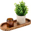 Bandeja ovalada de madera de acacia rústica con borde de cuentas para centro de mesa