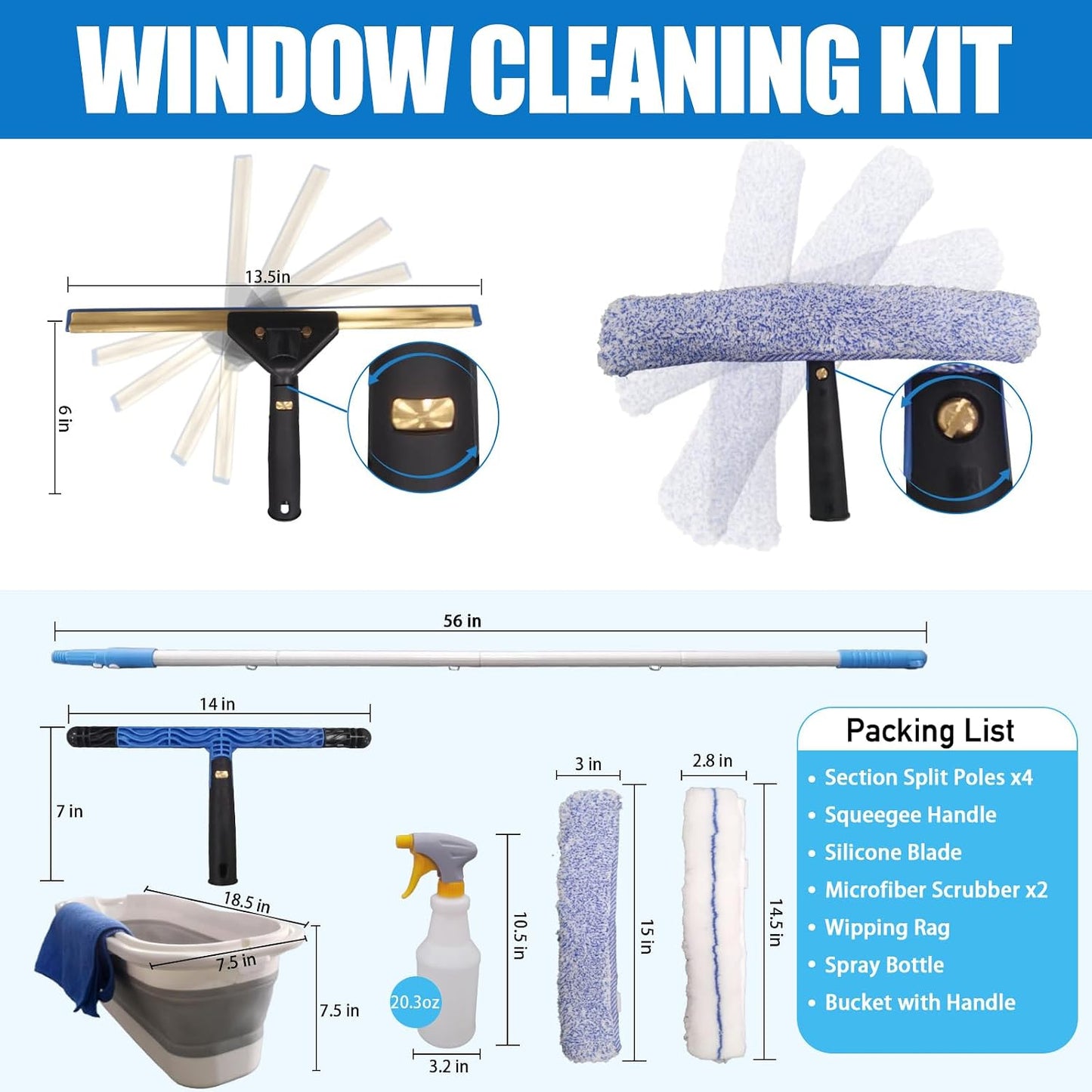 Kit limpieza ventanas con poste 4.13pulg fregador botella plumero