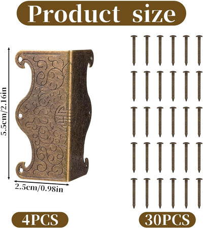 4 Protectores Esquina Metal Vintage Bronce Decorativo