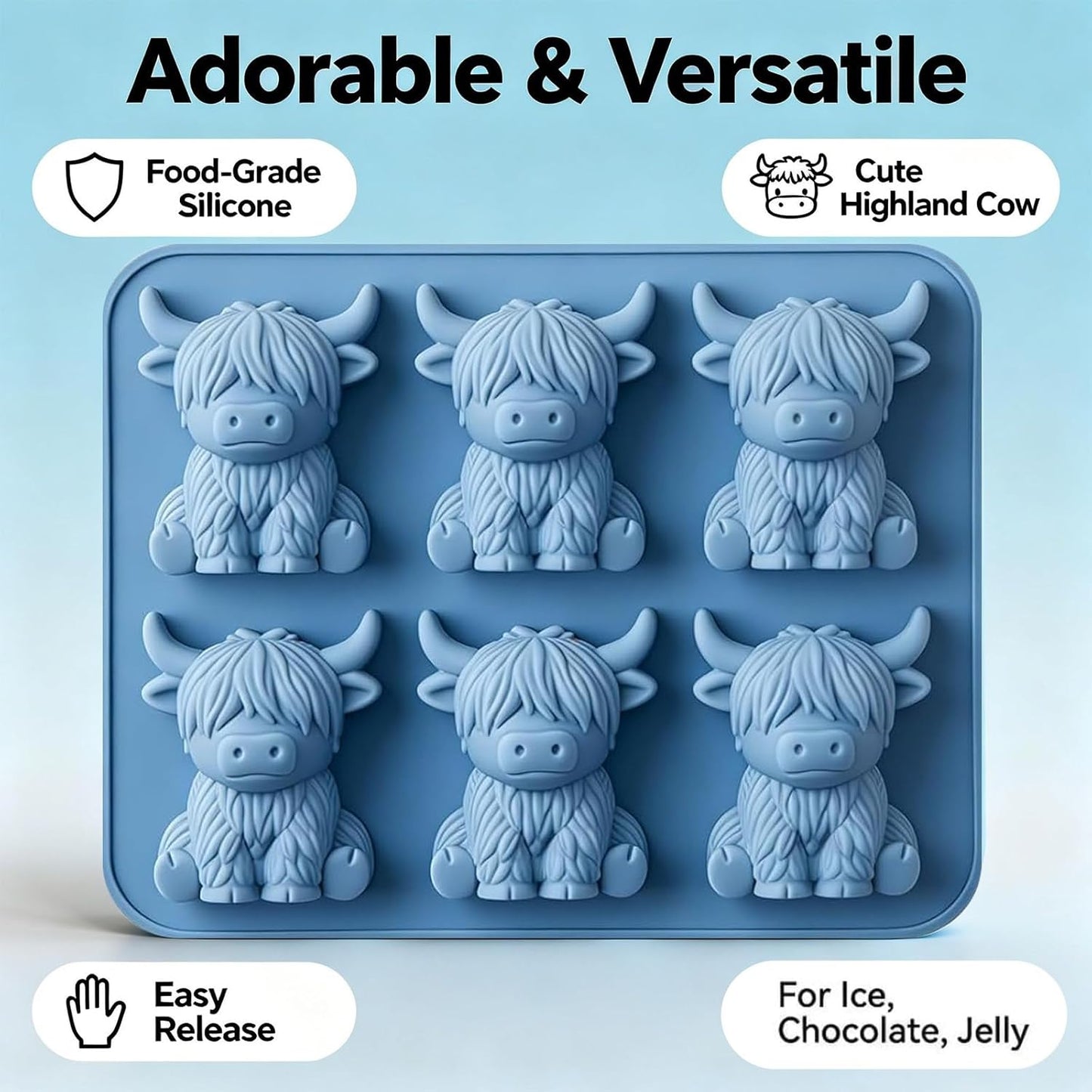 Molde para cubos de hielo en forma de vaca de silicona reutilizable