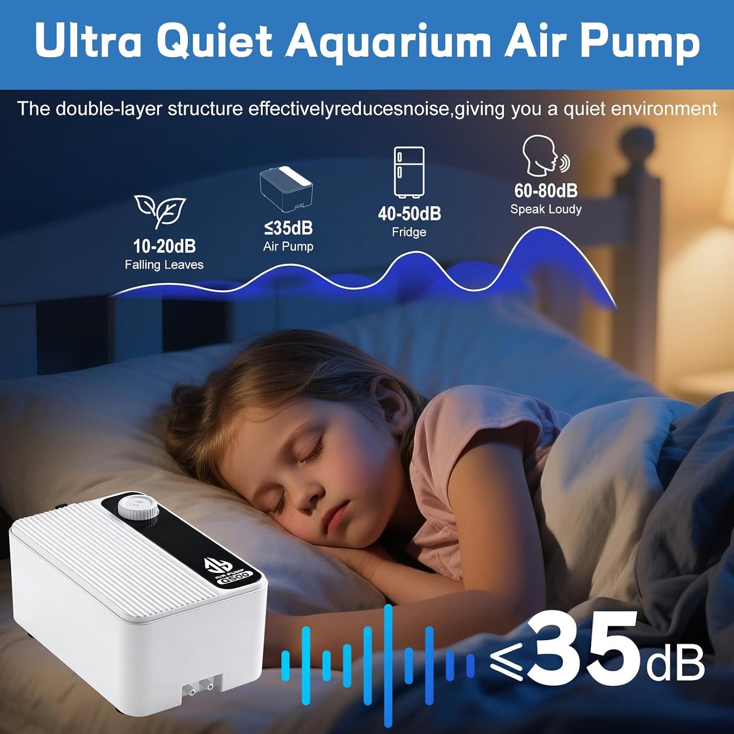 Bomba aire acuario silenciosa 2.3-8 W burbujeador ajustable