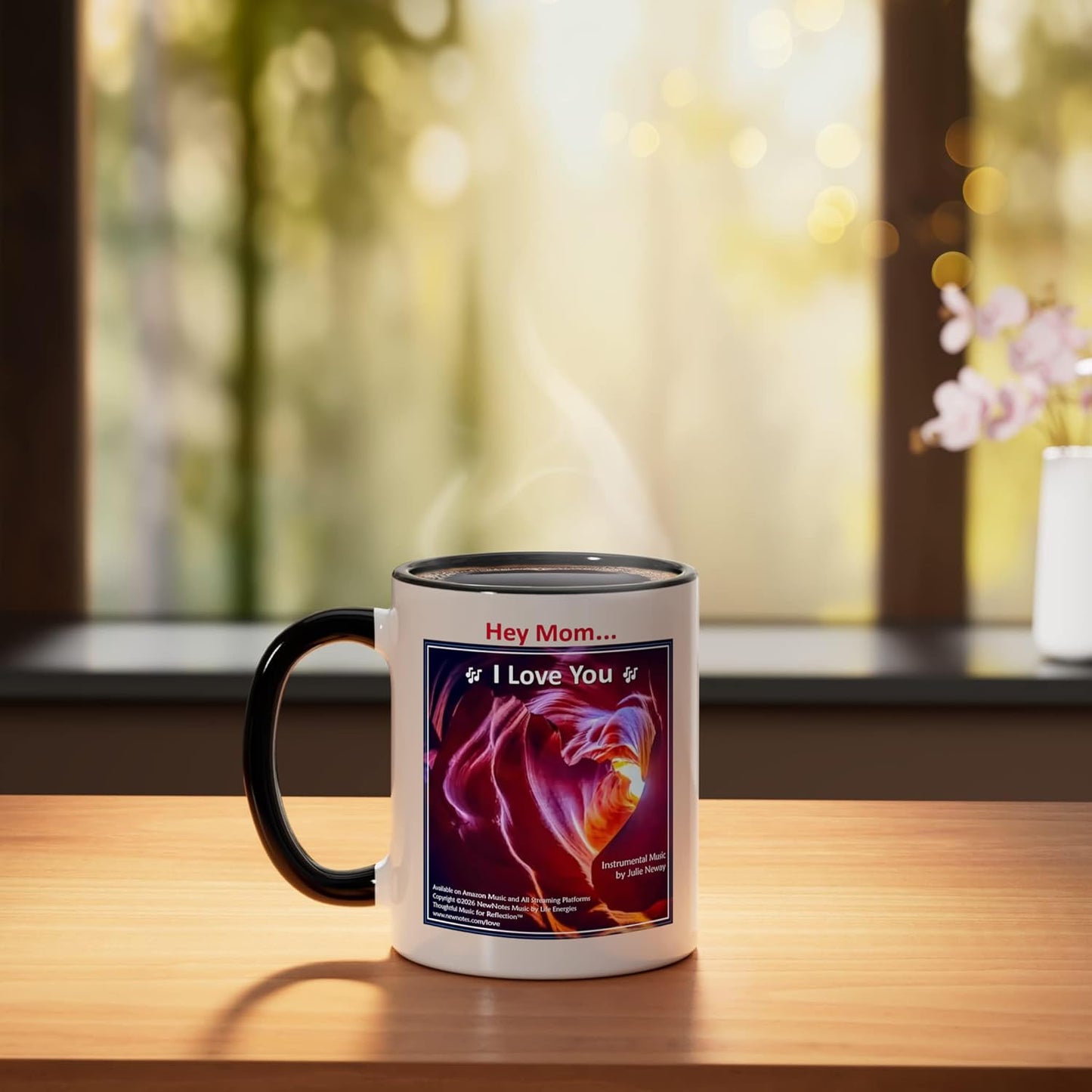 Taza cerámica Mother's Day Hey Mom I Love You de Julie Neway negra/blanca