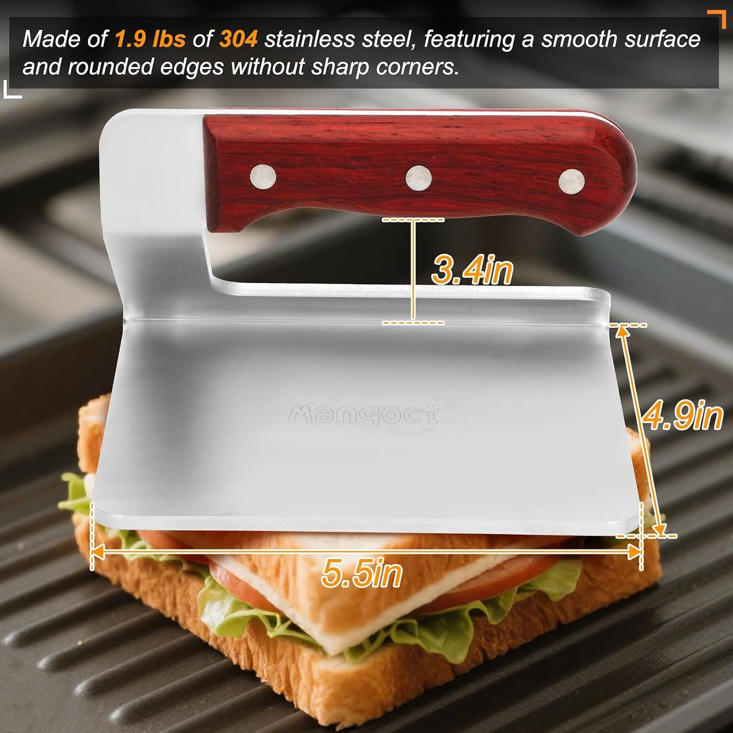 Prensa hamburguesa 5.5pulg acero inox mango madera