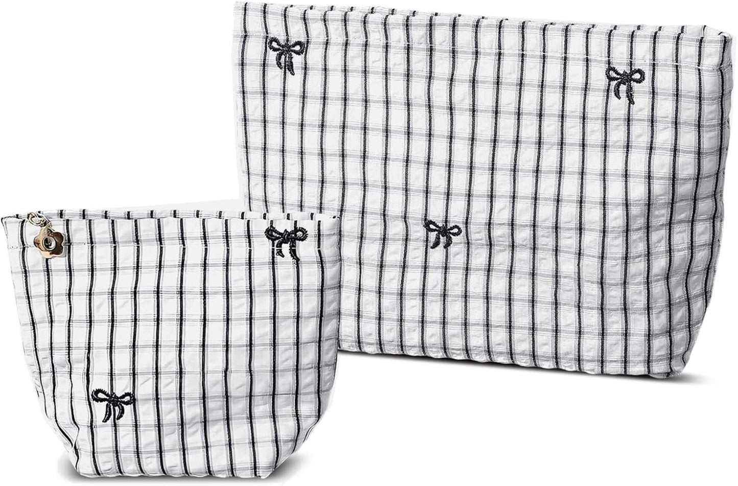 Set 2 Bolsas Maquillaje Tela Nailon Cuadros con Cremallera