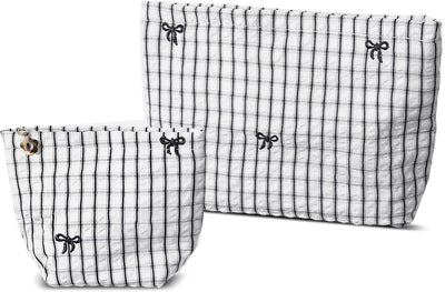 Set 2 Bolsas Maquillaje Tela Nailon Cuadros con Cremallera