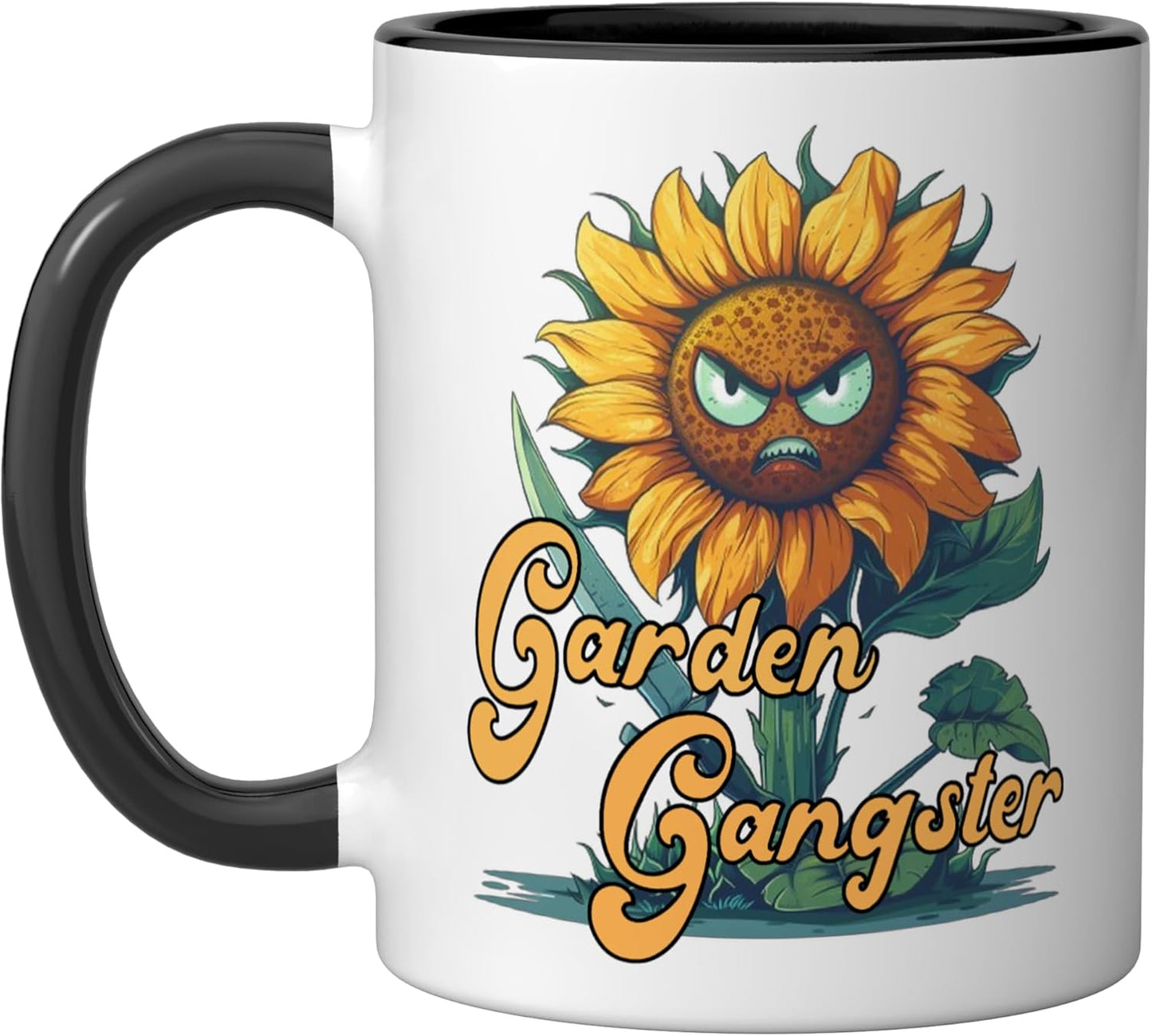 Taza Cerámica Jardín Negro Blanco Monstruo Girasol
