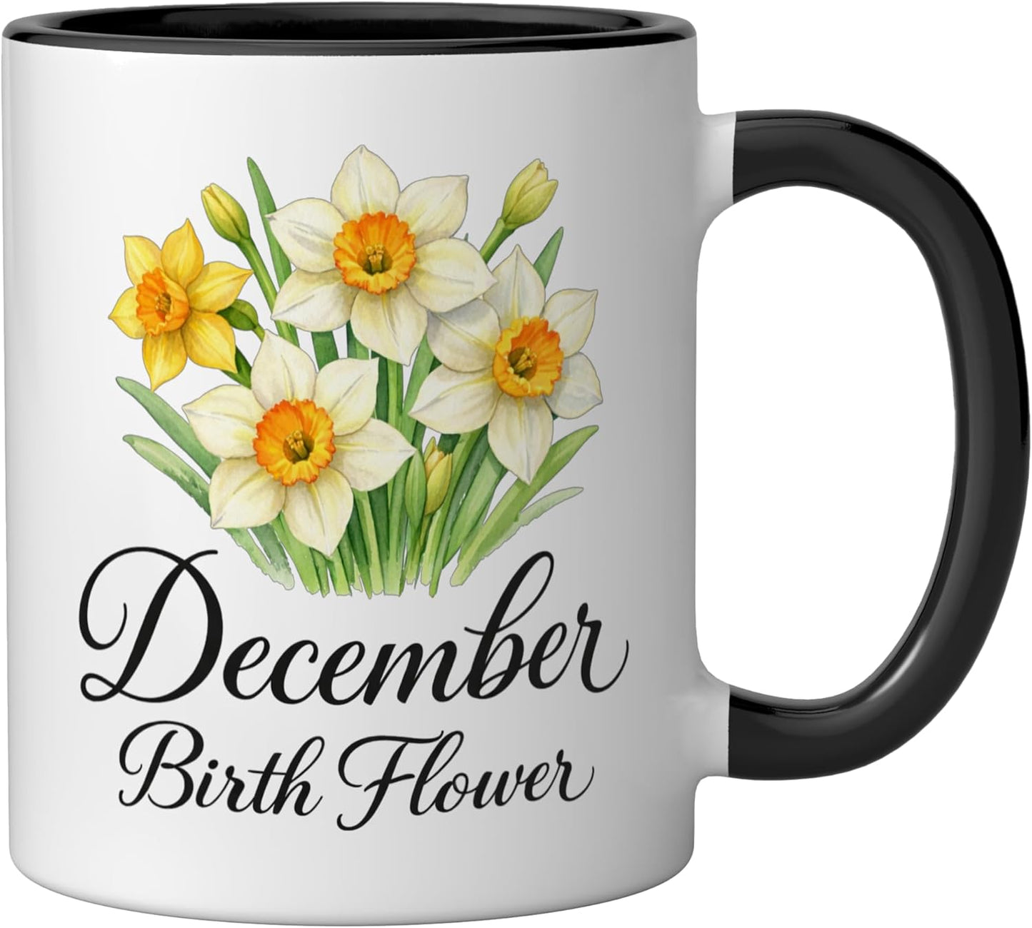 Taza cerámica de cumpleaños flor de narciso negro/blanco