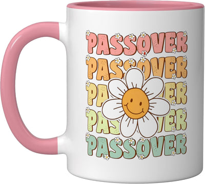 Taza cerámica para Pascua con flores de matzá color rosa/blanco