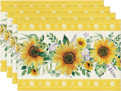 Mantel individual verano con girasoles y hojas 12x18 pulgadas