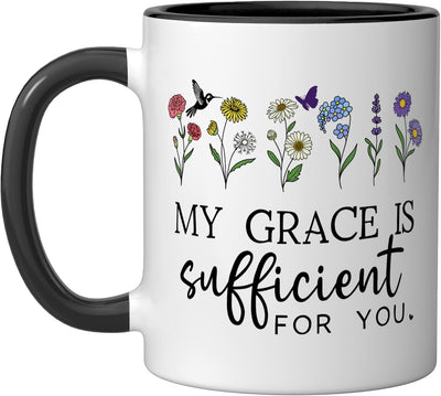 Taza Cerámica Frase Bíblica 2 Corintios 12 9 Negro/Blanco