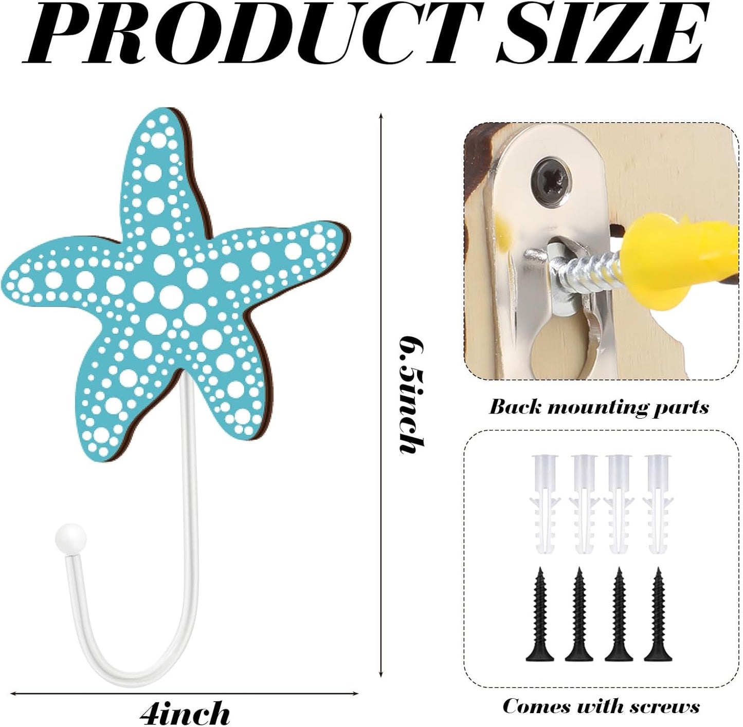 4 Pzas Ganchos Náuticos Estrella Mar para Baño y Sala