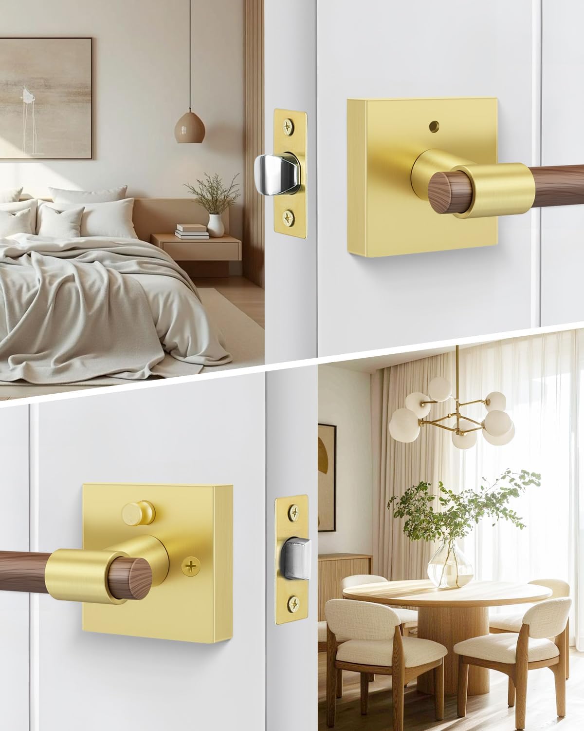 3 Pzas Manijas Puerta Privacidad Acabado Madera Aleación Zinc