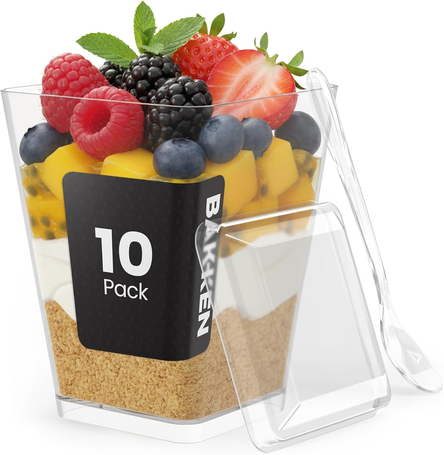 Vasos de postre plástico con tapa y cuchara 10 unidades sin BPA