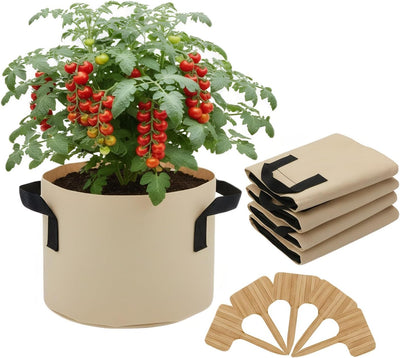 5 Pzas Bolsas Cultivo 5gal Tela Gruesa Bambú Asas Reforzadas