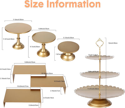 Set 7 Pzas Soporte Pastel Metal para Mesa Postre Boda Cumpleaños