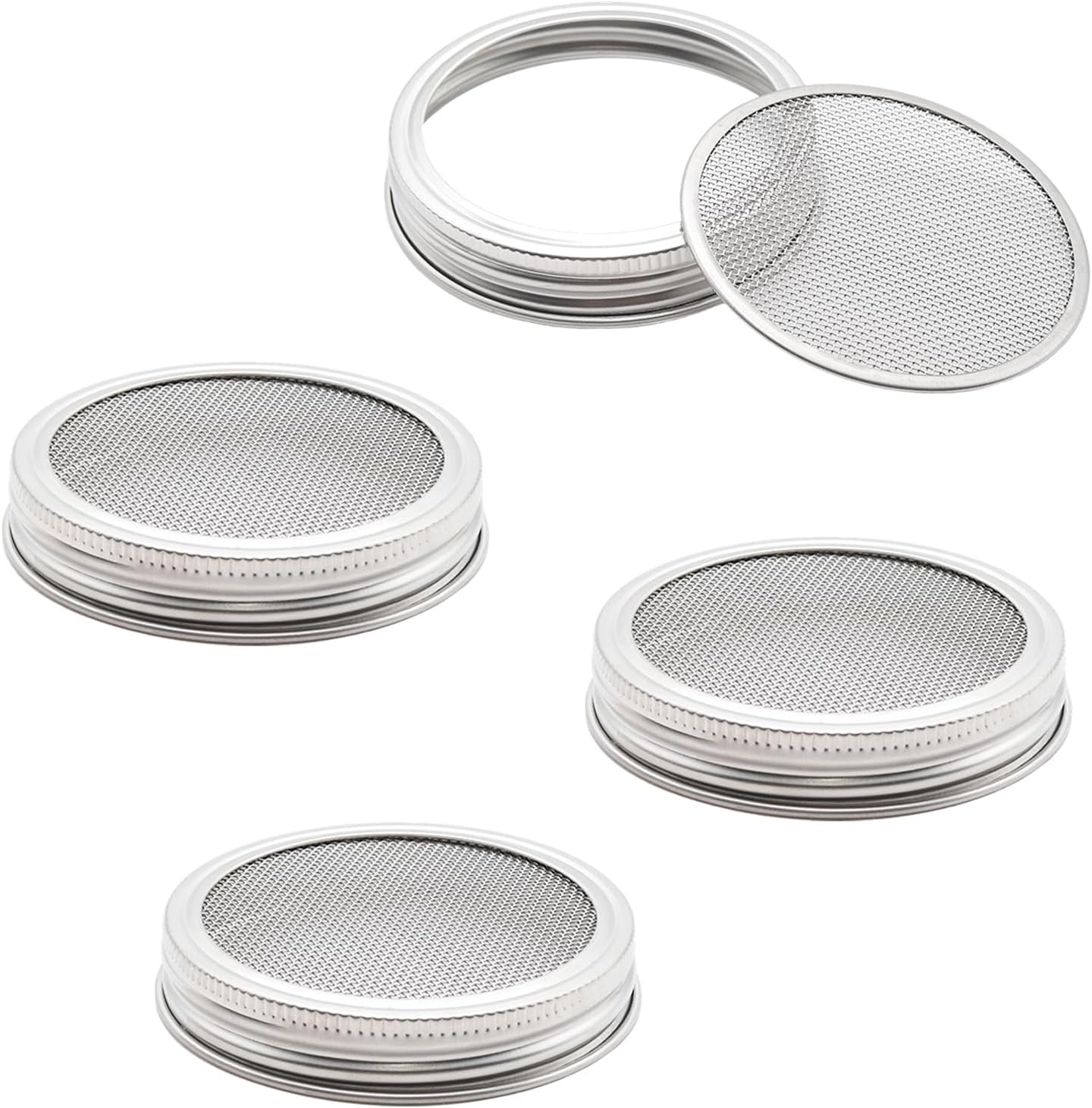 4 tarros de malla acero inoxidable plateado 3.39 pulgadas colador boca ancha tapas tamiz para frijoles semillas plantas