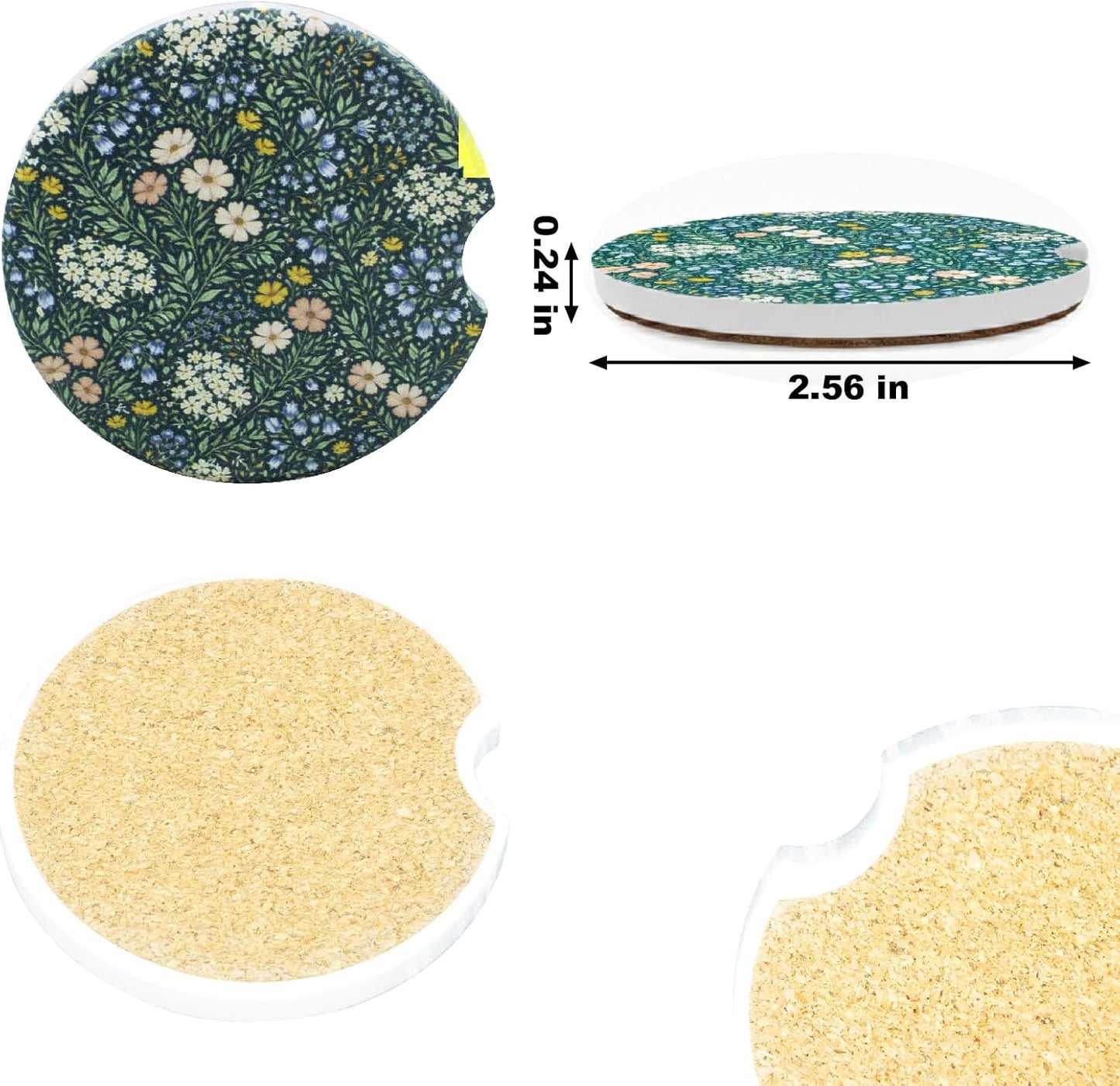 Posavasos Cerámica Automóvil Set 2 Patrón Floral