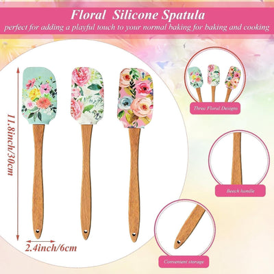 Juego de 3 espátulas florales antiadherentes de silicona para hornear
