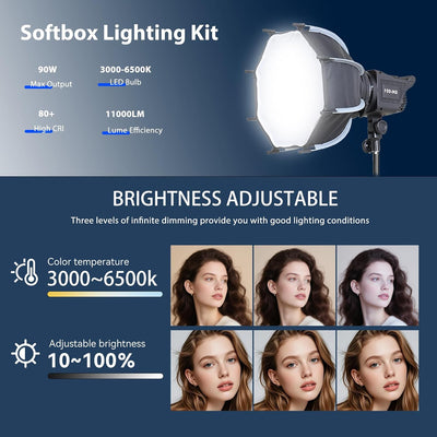 Softbox 11.8pulg Bowens con soporte luz video 3000-6500K