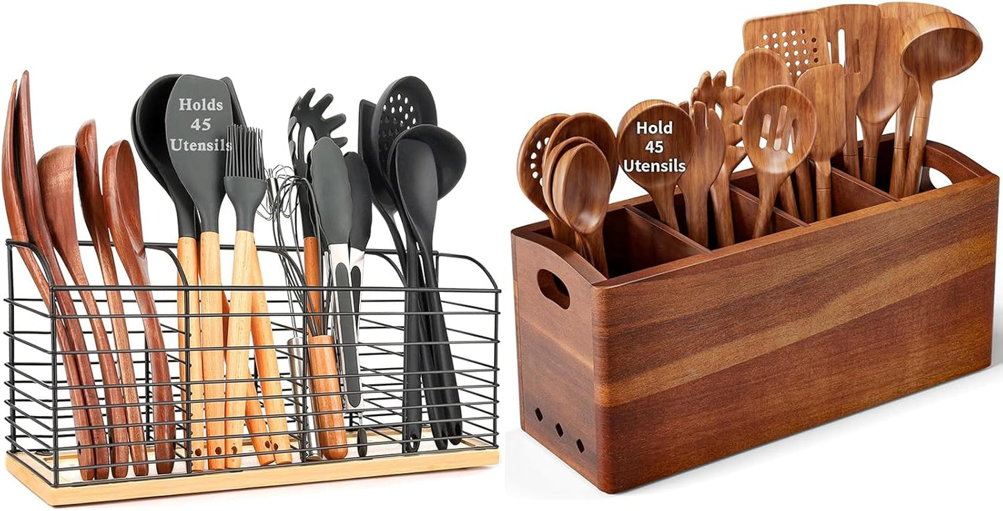 Porta utensilios de madera natural acacia para cocina