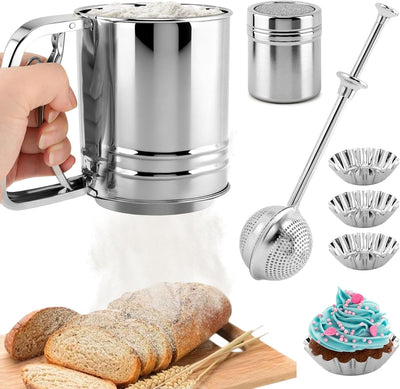 Tamiz de harina de acero inoxidable 4 en 1 para hornear pasteles, cupcakes y postres