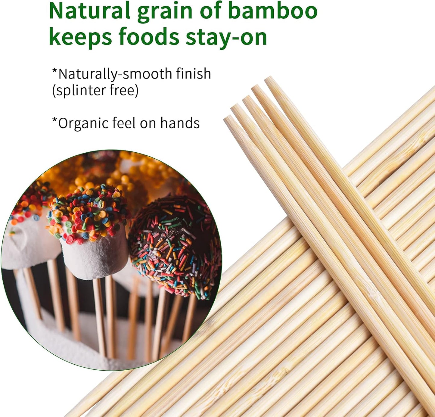 Brochetas bambú 6pulg para frutas kebab fondue cake pop