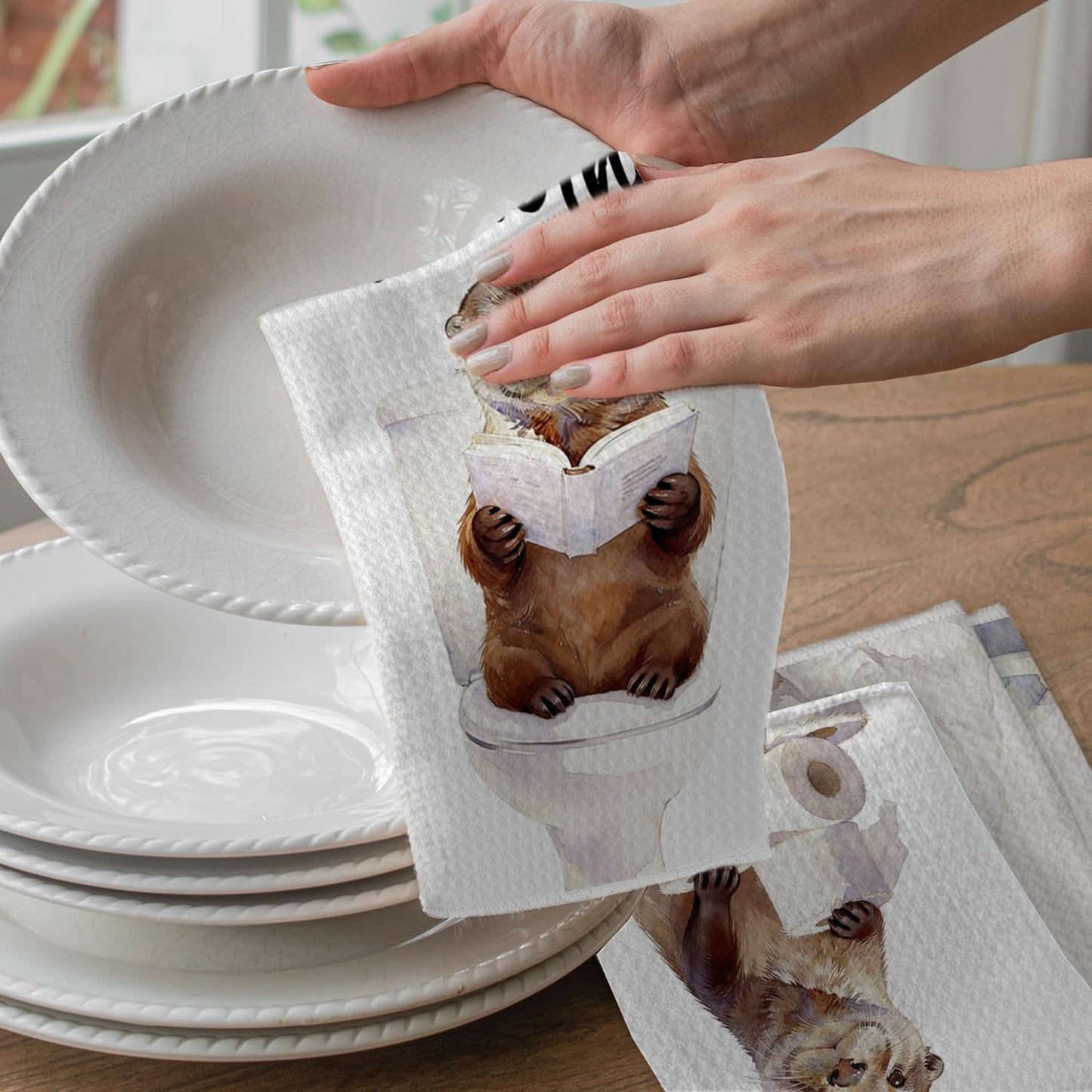 Toalla de mano de nutria para baño, spa y regalo, 16 x 26 pulgadas, 4 piezas