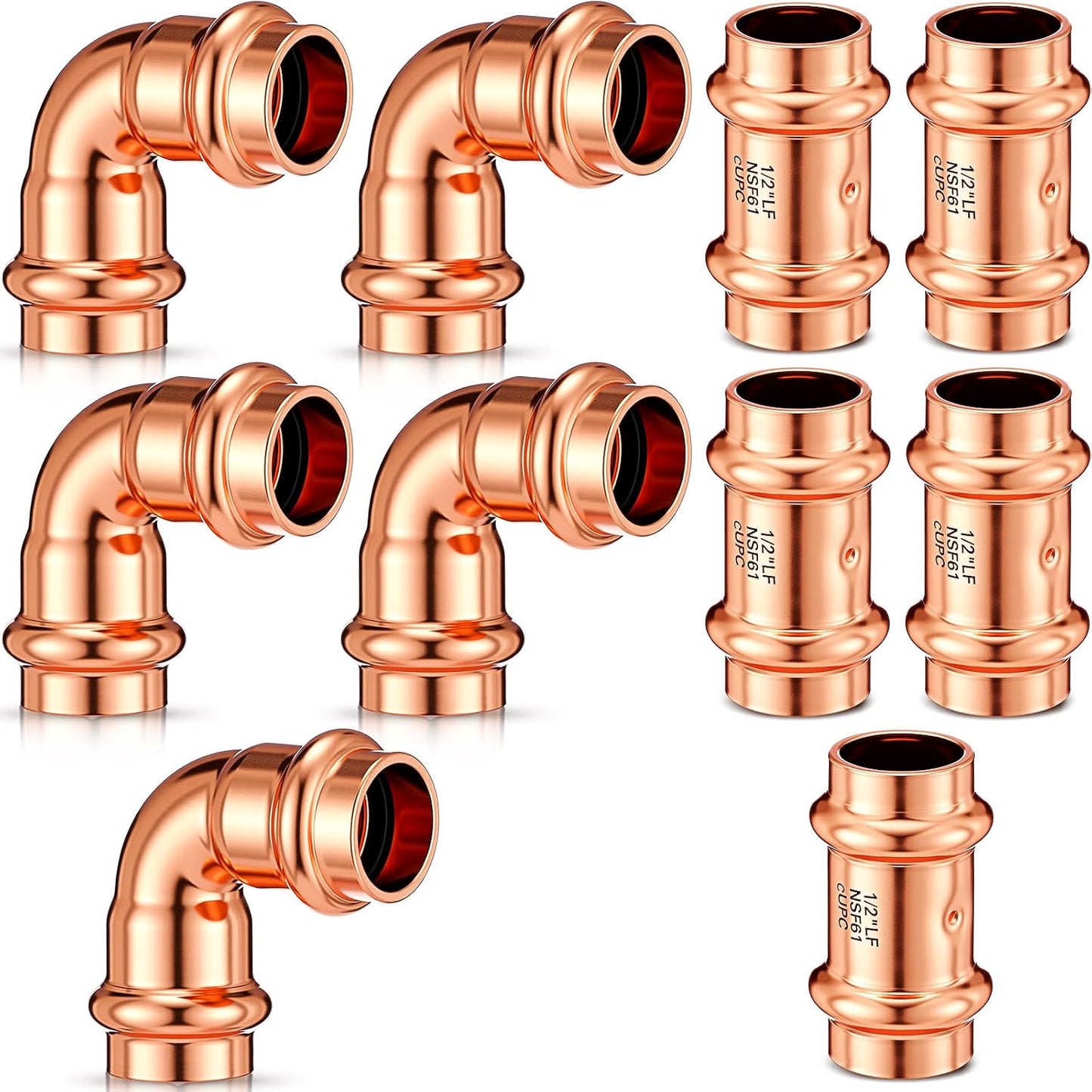 Set 10 Accesorios Tubo Cobre 1/2pulg Codo 90° Sin Plomo