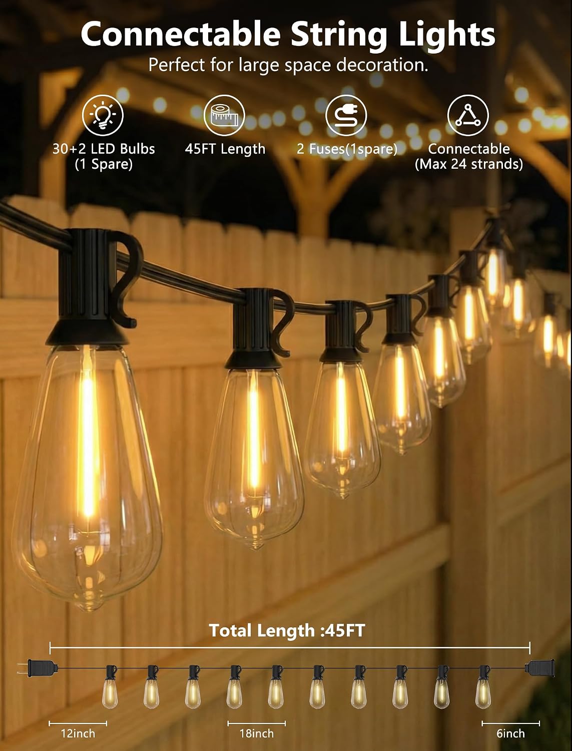Guirnalda luces exteriores 45ft 30 ST40 impermeable