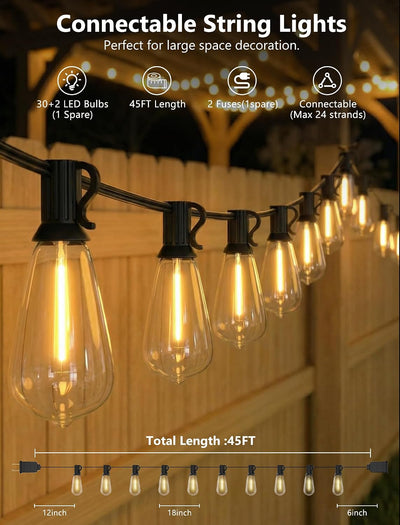 Guirnalda luces exteriores 45ft 30 ST40 impermeable