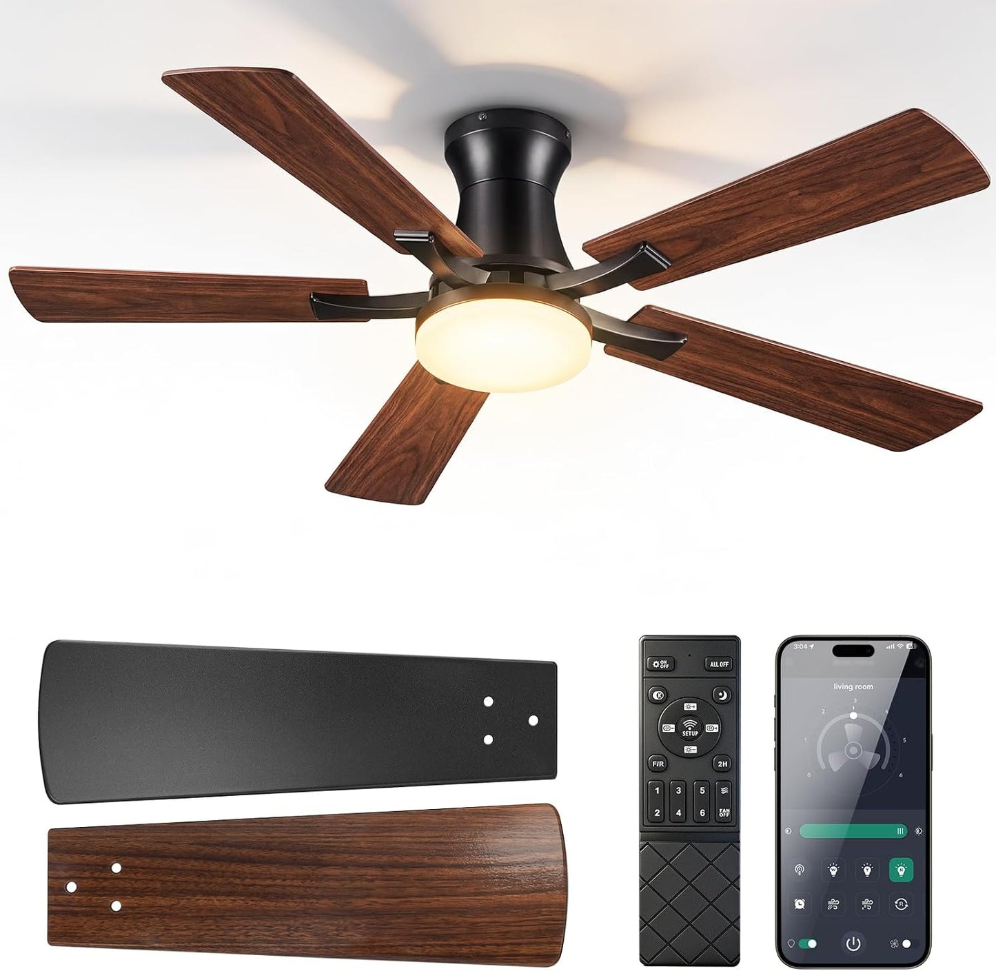 Ventilador techo bajo 52pulg luz control remoto reversible 3CCT