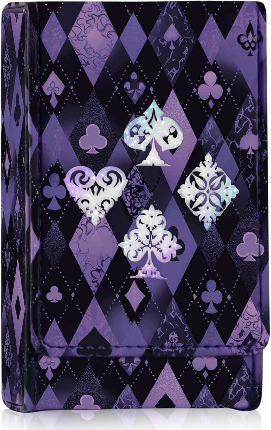 Caja para cartas de bridge de cuero 4.7x3x1.3 pulg purpura