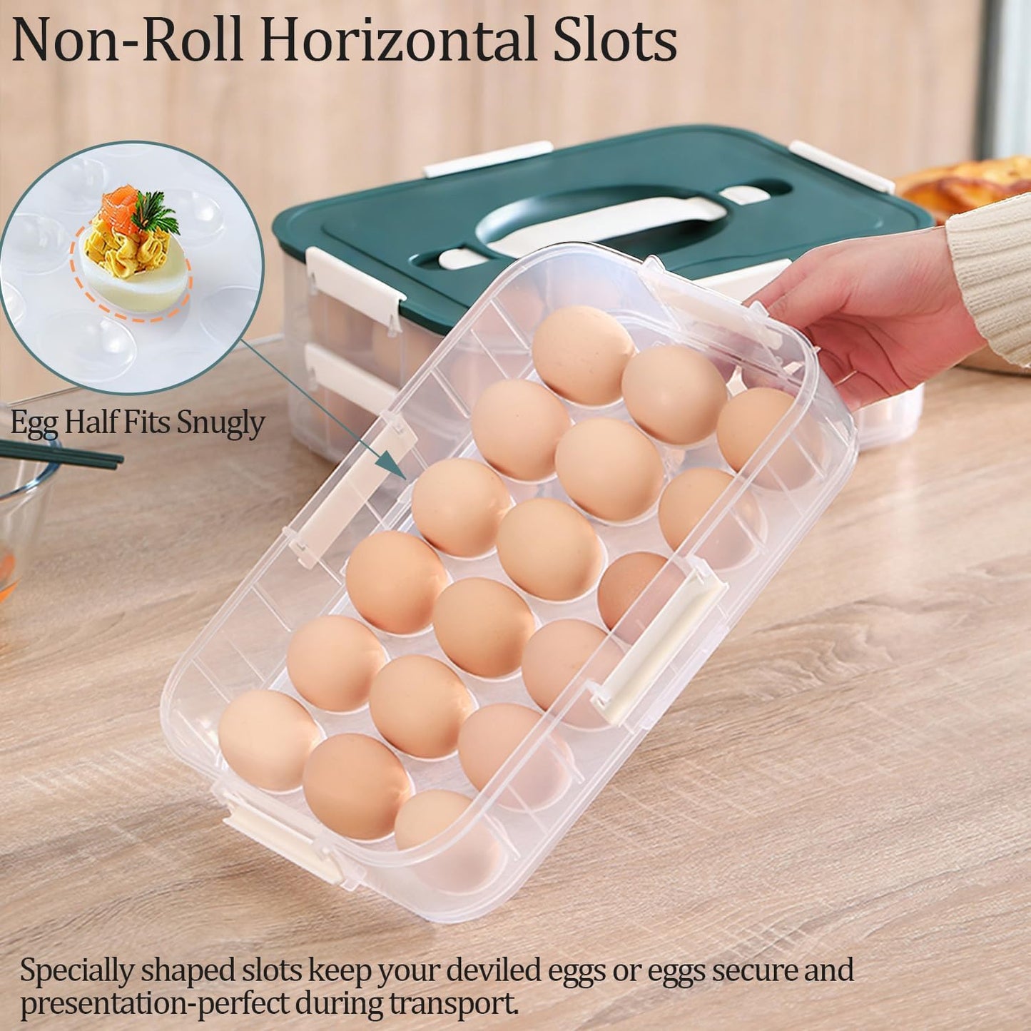 Contenedor huevos deviles doble capa 36uds con tapa verde